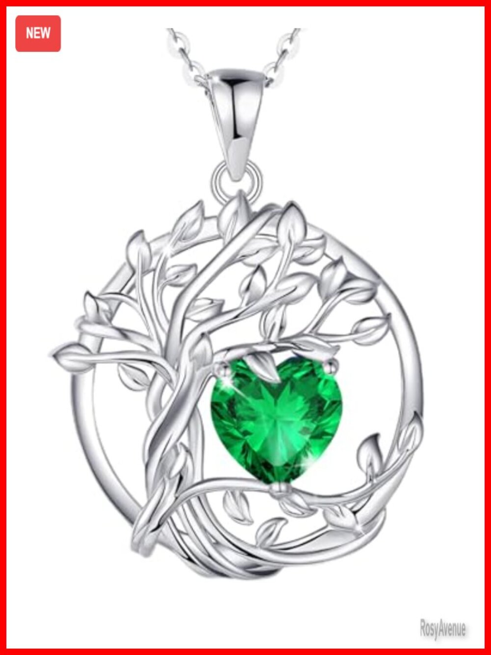 Sterling Silver Tree of Life Birthstone Pendant Necklace 925 White Gold Plated